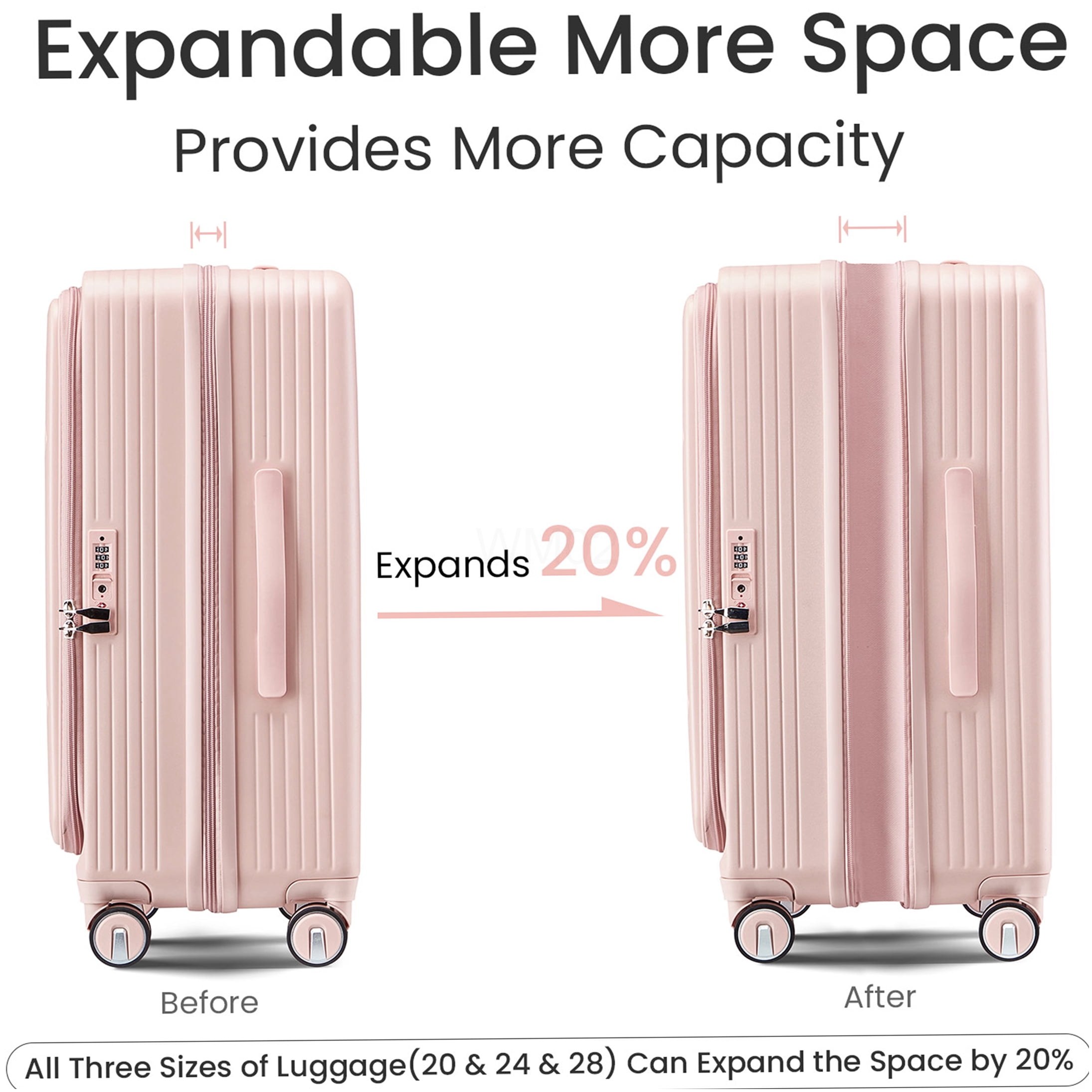 Pink 3-Piece Hard Shell Luggage Set with TSA Lock, Expandable Carry On Suitcase with Front Pocket & Spinner Wheels