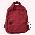 thumbnail image 5 of Mochila unisex de lona de color sólido con bolsillos laterales para estudiantes escolares (rojo vino), 5 of 5
