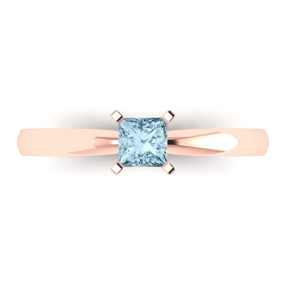Solitaire Engagement Ring for Women - 0.5ct Natural Sky Blue Topaz in 18K Rose Gold Promise Ring