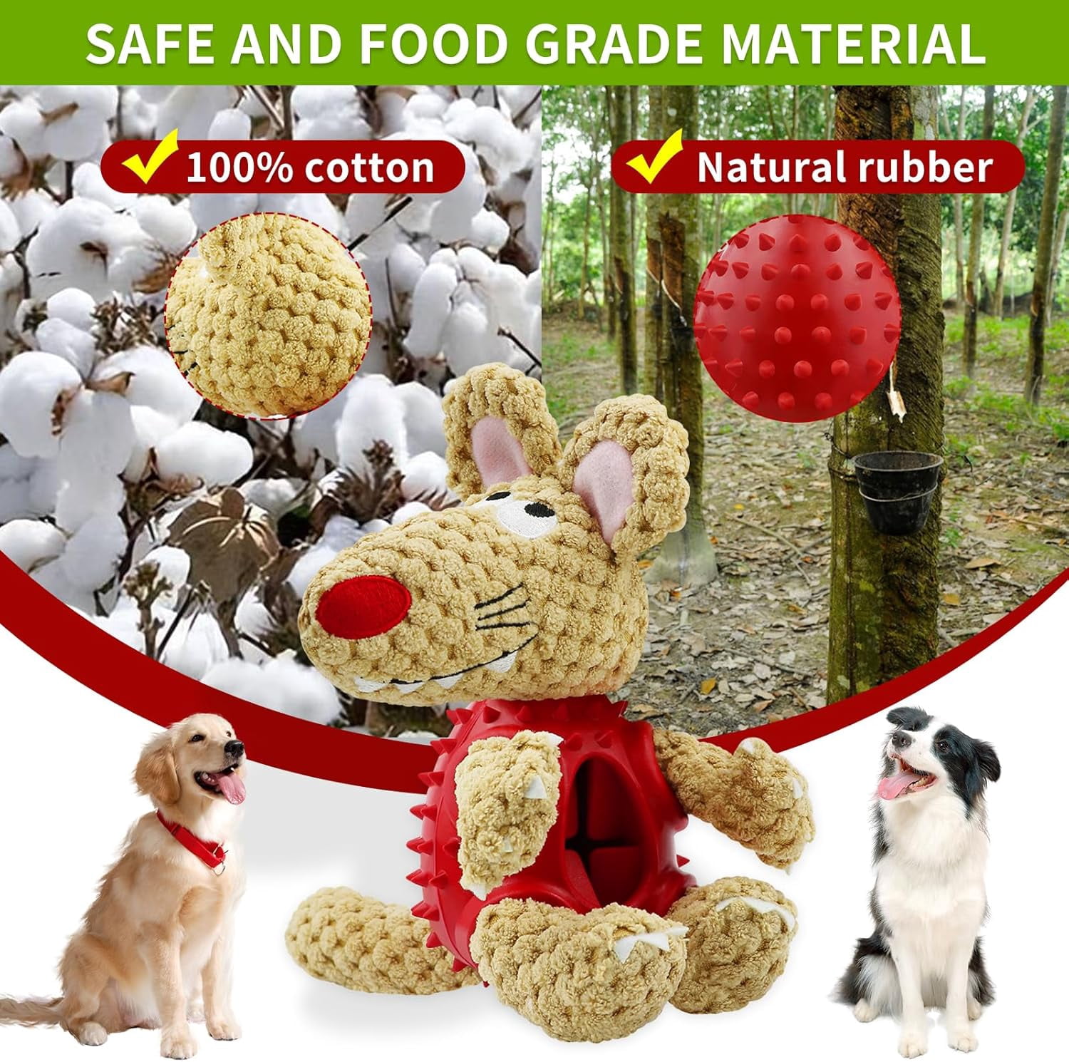 Dog Squeaky Toys, Interactive Durable Plush Dog Toy with Squeaker and Crinkle Paper, Natural Rubber Chew Puzzle Dog Toys  for Puppy Small Middle Large Dogs, Soft Pet Toys