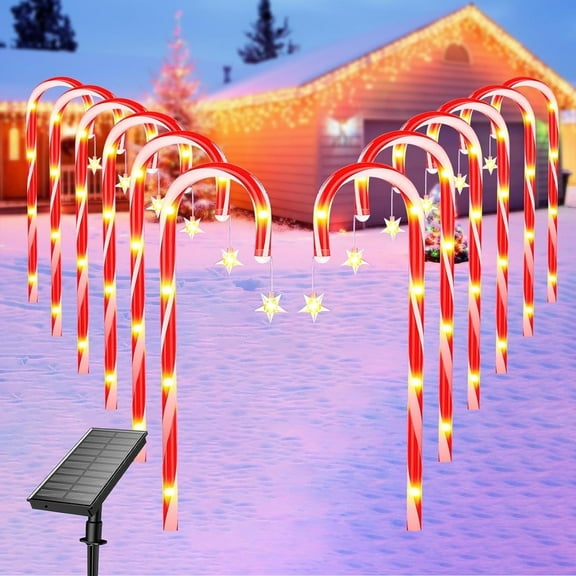 Qoosea Candy Cane Lights, 8 Modes Set of 12 Solar Christmas Lights, Outdoor Christmas Decorations Solar Stake Lights with 72 LED Lights for Path Landscape Yard Decorations