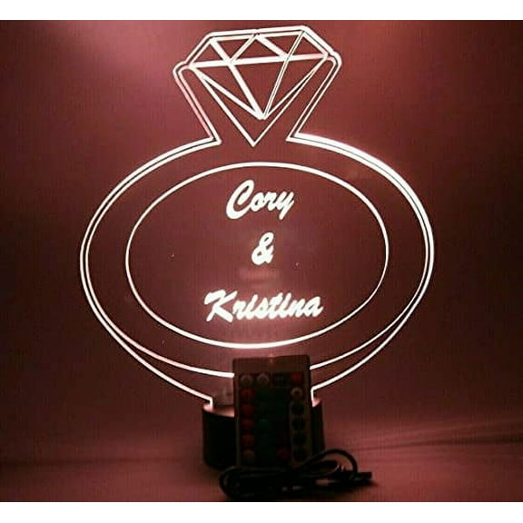 Engagement Wedding Ring Night Light Up LED Free Engraved Custom Will You Marry Me Names Personalized Couples Partner Love Gift Table Lamp Room Decor with Remote, 16 Color Options, It's Wow