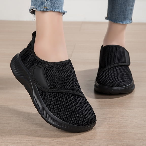 Women's Lightweight Wide Walking Shoes for Seniors, Breathable Orthopedic Comfort Shoes, Adjustable Strap Easy-Wear Footwear for Middle-Aged & Elderly, Spring Casual Mom Shoes Black 36