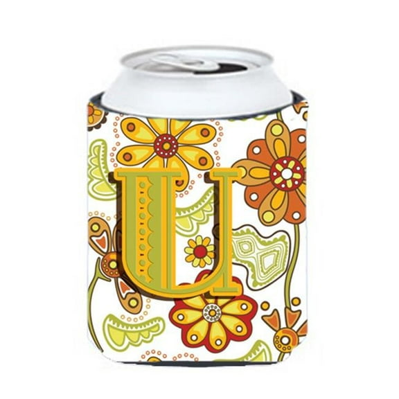 Letter U Floral Mustard And Green Can & Bottle Hugger