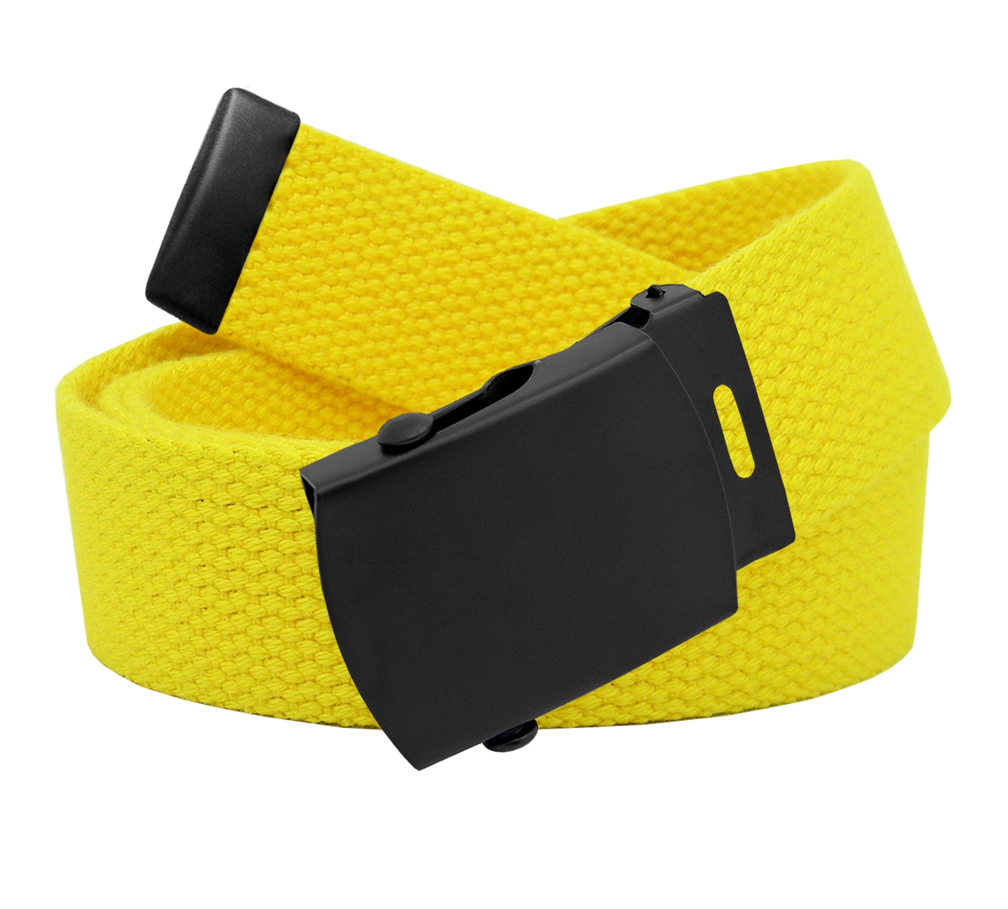Mens Military Style Canvas Belt With Silver Buckle And Tip Yellow