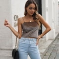 thumbnail image 4 of Femmes Velours Spaghetti Sangle Cami Crop Top Manches Décontracté Réservoir Tube Tops - Noir Kaki, 4 of 5