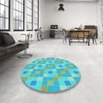 thumbnail image 3 of Ahgly Company Indoor Round Patterned Bright Turquoise Blue Area Rugs, 3' Round, 3 of 6