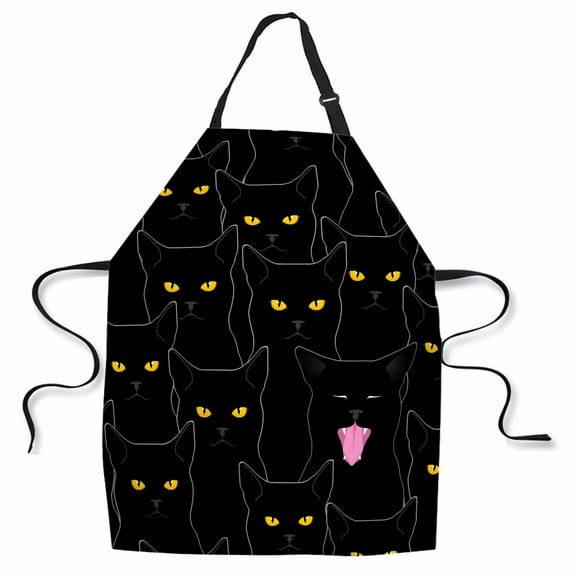 Yehwow Black Cat Bib Apron For Kitchen BBQ Gardening With Adjustable Neck Strap 27x31 Inch