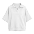 thumbnail image 5 of Taqqpue Women's Sweatshirt 3/4 Sleeve Lapel Half Zip Up Sweatshirt Solid Color Oversize Hoodless Hoodies Loose Fit Casual Pullover Tops with Pockets for Women, 5 of 10