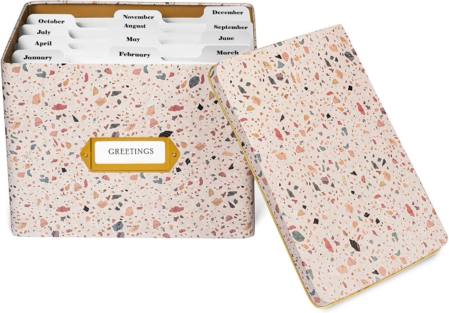 Jot & Mark Greeting Card Organizer Tin Box with Tabbed Dividers