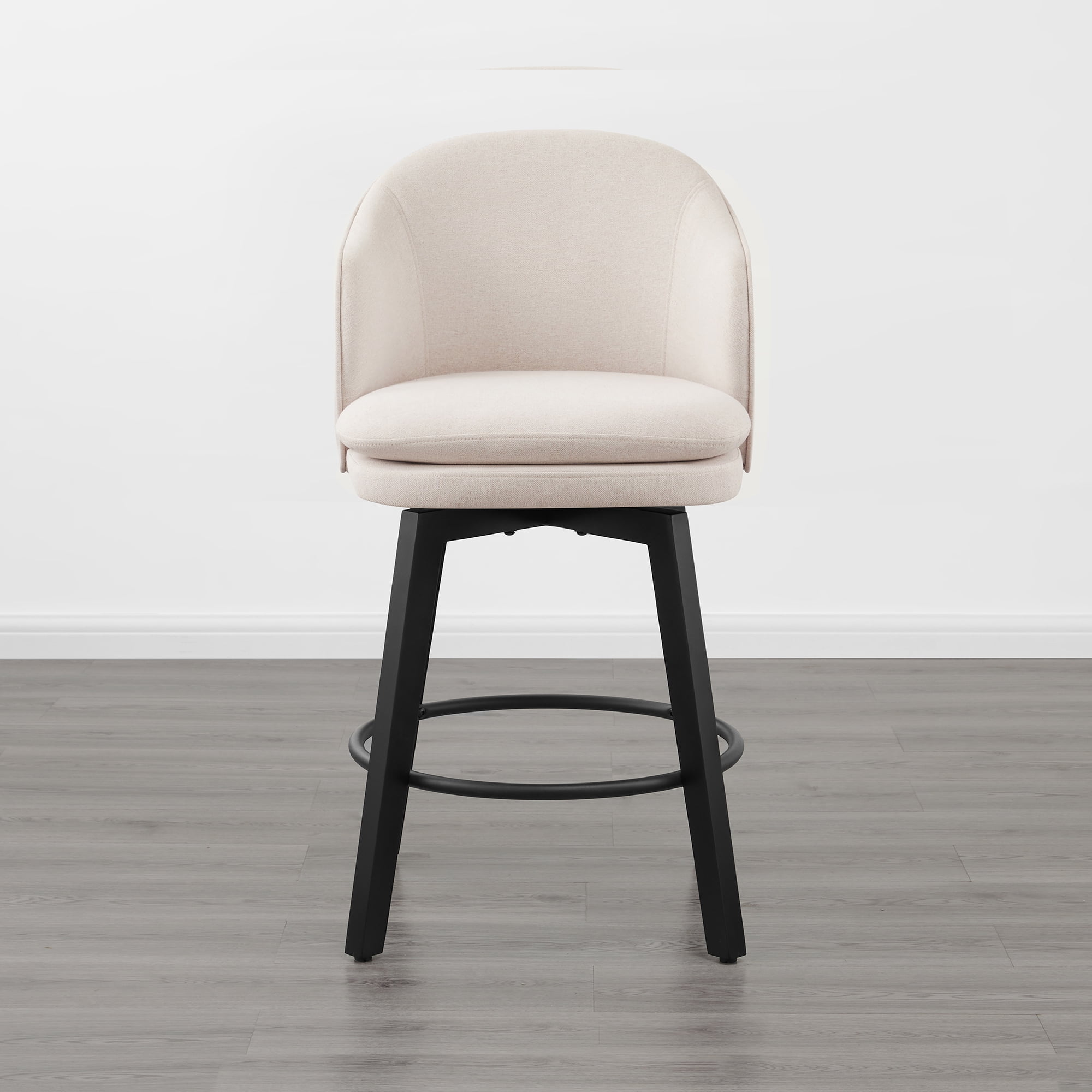 Spruce & Spring Counter Height Swivel Bar Stool with Curved Back and Arms Single, Beige, Fabric