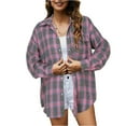 thumbnail image 2 of Hessimy Womens Casual Flannel Plaid Shirts Oversized Lightweight Fall Shirt Coat Long Sleeve Button Down Blouse Tops(Purple,S), 2 of 8