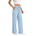thumbnail image 4 of Mifsaly Linen Drawstring Pants Women Crochet Side Cutout Detail Wide Leg Casual Summer Pant Lightweight Flowy Vacation office Lounge Outfits with Pockets Sky Blue,S, 4 of 7