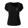 thumbnail image 4 of 100% Cotton Blouses for Women V-Neck Button Short Sleeve Shirts Solid Color Pullover Casual Plus Size Summer Tops,Size S-2XL, 4 of 6