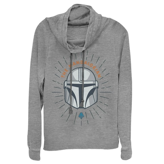 Junior's Star Wars: The Mandalorian Helmet Cartoon Cowl Neck Sweatshirt Gray Heather 4X Large