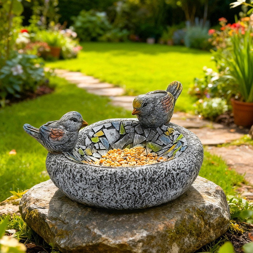 Vjnyvs Bird Bath Bowl Garden Bird Feeder Dish Statue Yard Resin Ornament Bird Water Bowl For Yard Outside Table Backyard