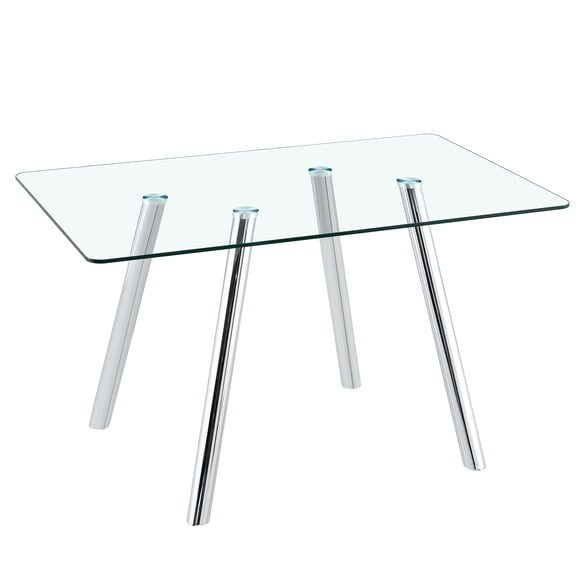 AFO 51-Inch Tempered Glass Dining Table with Sturdy Metal Legs, Silver