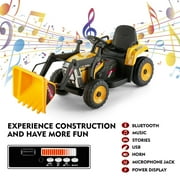12V Kids Ride On Excavator 3 Speeds Electric Construction Vehicle Digger with Remote Control, Bluetooth, Microphone Jack, Music, Lights (Yellow)