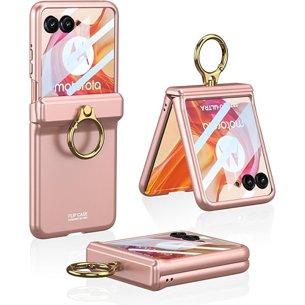 wonima11 Case for Motorola Moto Razr+ (Plus) 2024/2025 Ring Holder & Magnetic Hinge & Exterior Screen Protector for Moto razr Plus 2024/2025 Ultra Slim Shock-Absorbing Anti-Drop Cover(Pink)