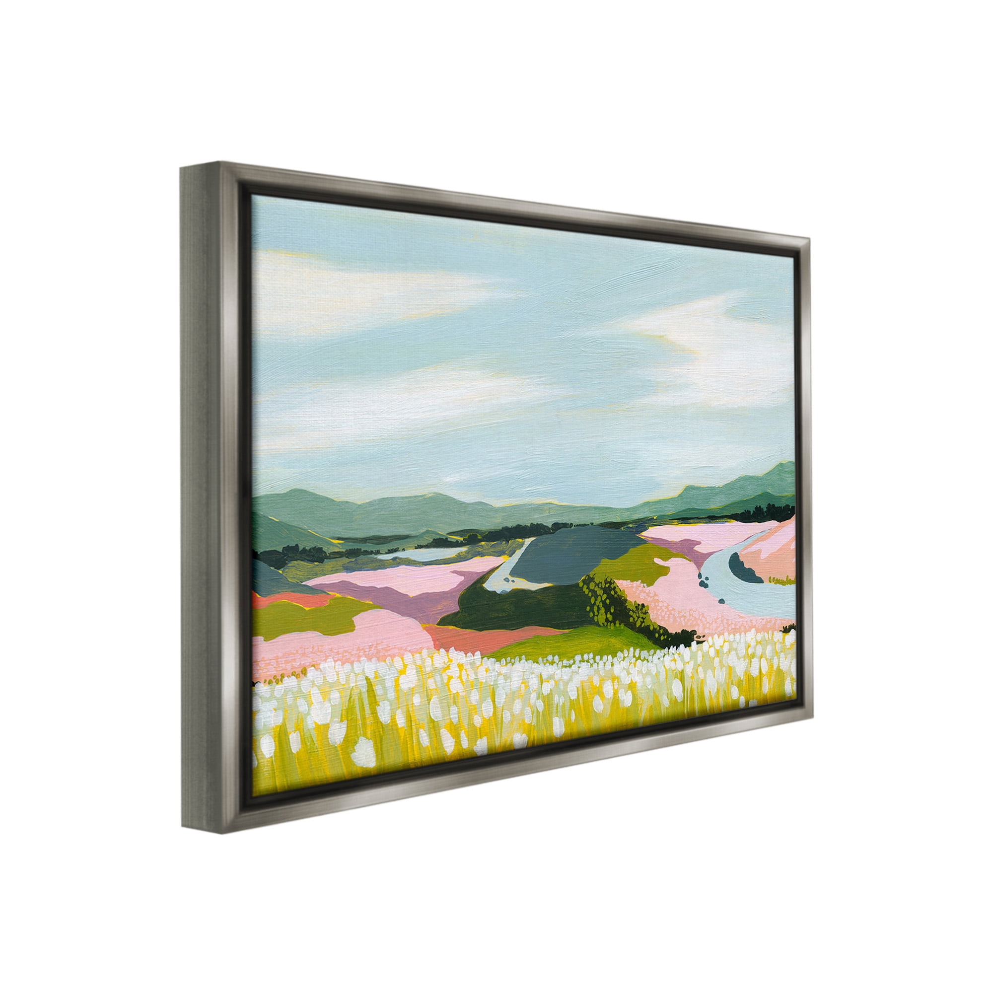 Stupell Industries Modern Mountain Stream Landscape Painting Gray Floater Framed Canvas Art Print Wall Art, 21 x 17