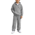thumbnail image 2 of Kids Boys 2 Piece Waffle Knit Outfit, Quarter Zip Pullover Hoodie with Pocket & Elastic Waist Sweatpants, Soft Casual Sport Tracksuit Gray 4 Years, 2 of 9