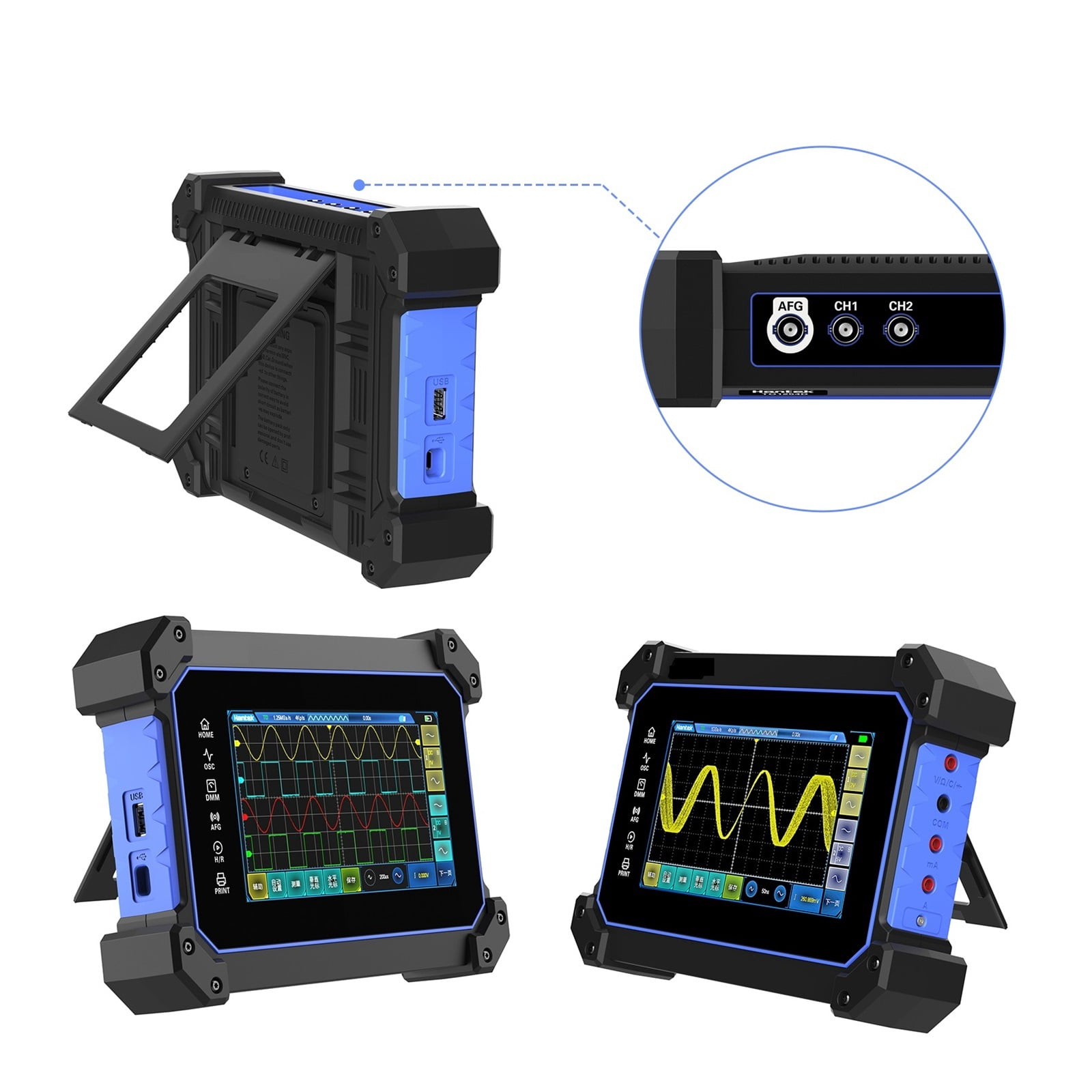 Touch Screen Digital Oscilloscope 2 Channels Portable USB + 25Mhz Signal Source+Multimeter ,Professional Designed
