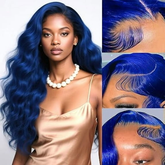 WAQI 26 Inch Blue Lace Front Wig Human Hair 13x6 Body Wave Lace Front Wigs Human Hair Pre Plucked Colored Blue Wigs For Women With Baby Hair