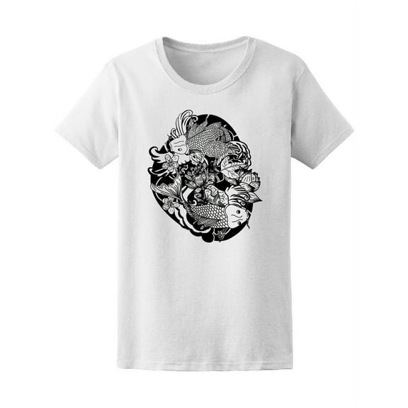 Beautiful Black & White Koi Fish T-Shirt Women -Image by Shutterstock, Female Small