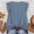 thumbnail image 5 of WULMLEO Women's Casual Striped Top V-Neck Button Down Lightweight Summer Blouse Blue XL, 5 of 5