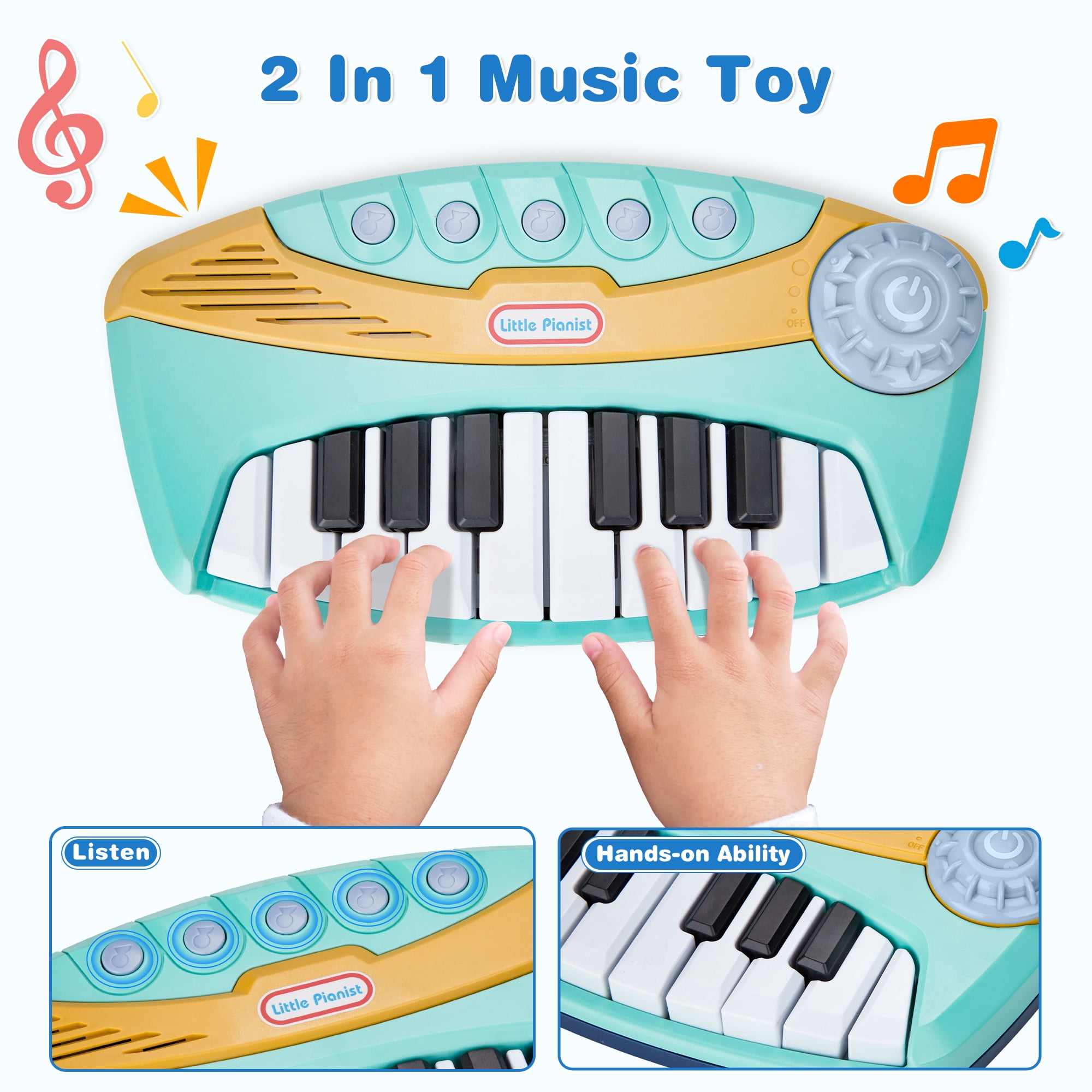 Contixo Keyboard Piano for Kids, Interactive Piano Toy with Light-Up Keys and 5 Built-In Melodies, Blue
