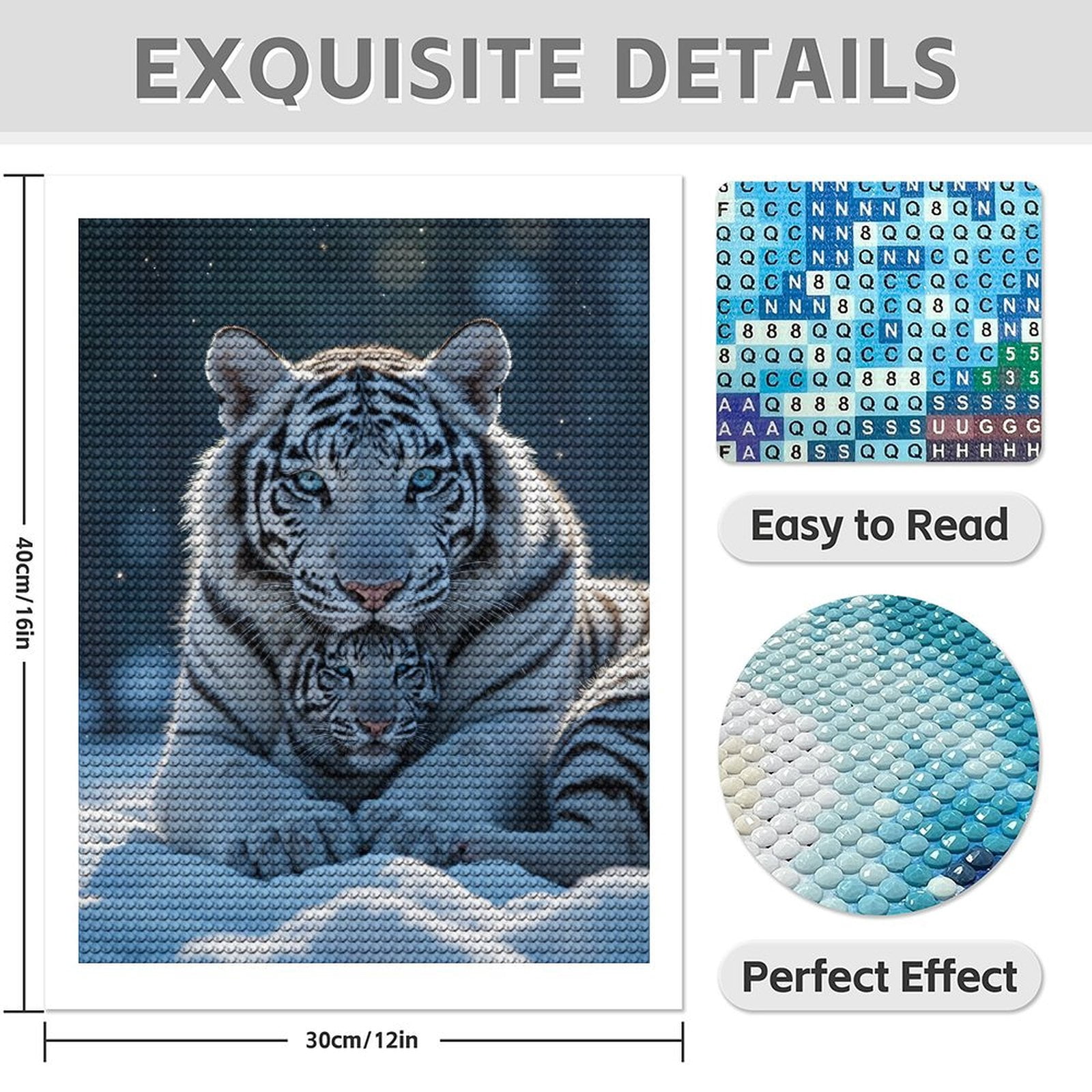 Diamond Art Kit for Adults, Majestic White Tigers Snow Sparkle Diamond Painting for Adults Beginners, 5D DIY Diamond Art Painting Kits, Colorful Diamond Painting Craft for Home Decor 12x16