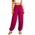thumbnail image 2 of PInxai Yoga Pants for Women Elastic Waisted Baggy Pants Loose Comfy Casual Athletic Solid Color Pants Summer,Wine,L, 2 of 7