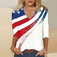 thumbnail image 7 of Htigea 4th of July Shirts for Women Star and Stripes Print V Neck 3/4 Sleeve T-Shirts Ladies Patriotic Tops 250th Anniversary Gift White S, 7 of 7