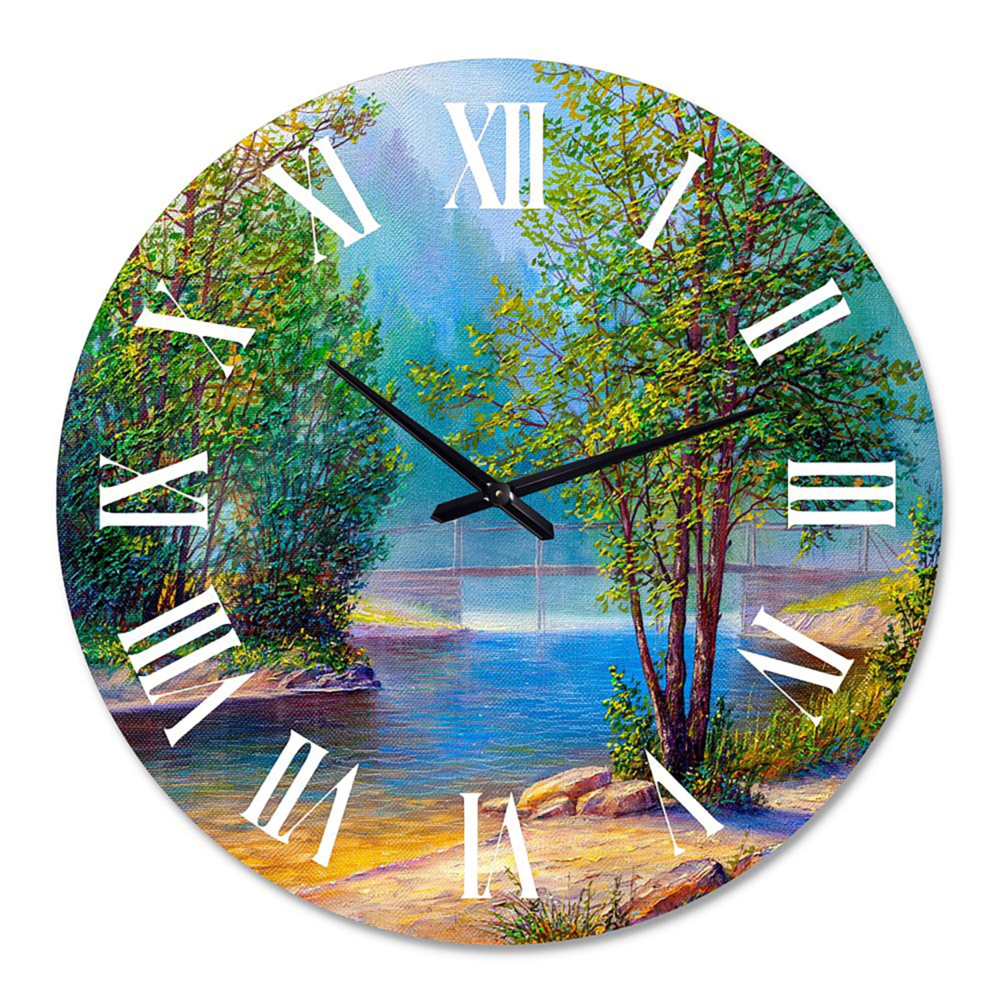 Designart 'Green Trees By The Riverside' Traditional Wall Clock