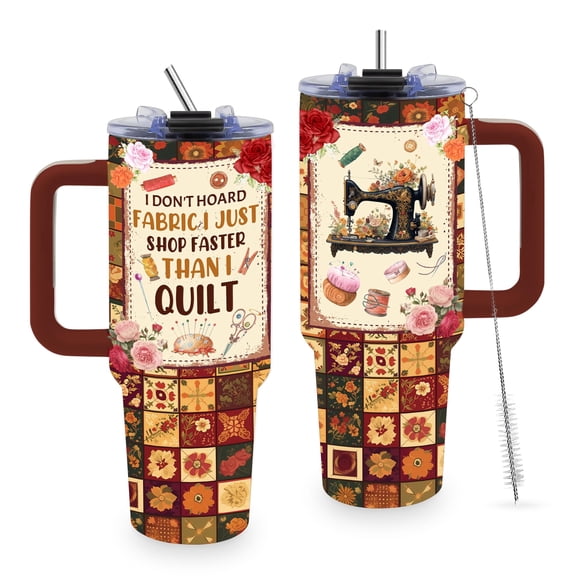 JOPJOLIW 40oz Sewing Tumbler with Handle, Quilting Gifts for Quilters, Sewing Gifts for Women Mom Grandma, Quilting Tumblers for Quilters, Sewing Lovers Birthday Gifts