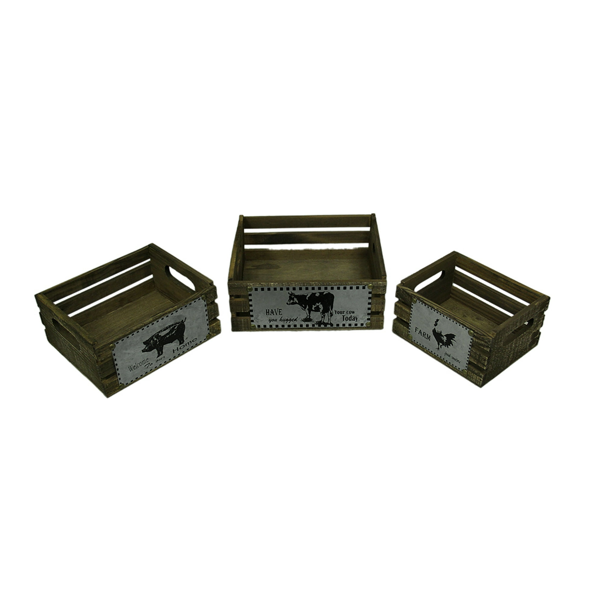 3 Piece Set Of Rustic Farmhouse Decorative Wooden Crates Walmart