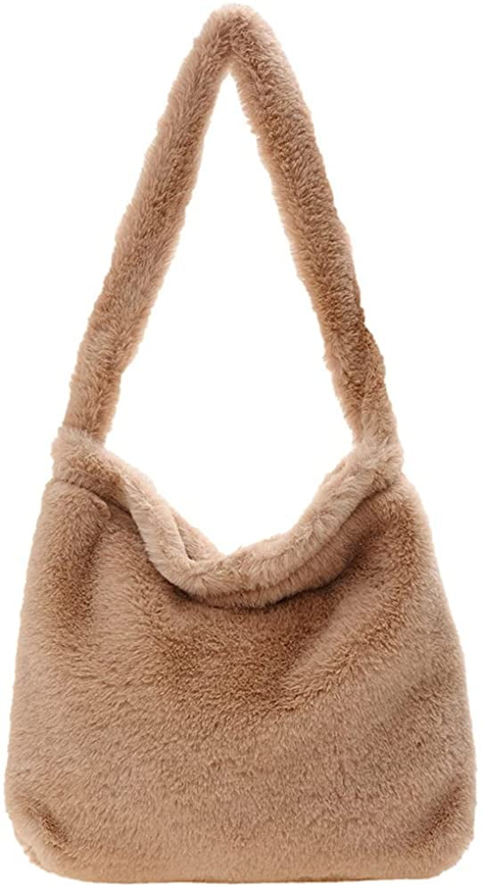 CoCopeaunt Fluffy Tote Bag Y2K Shoulder Bag Ladies Furry Tote Bag Large Cute Plush Bag Women