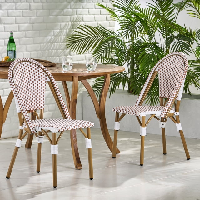 Ensemble de 2 Chaises Bistro d'Extérieur Rouges et Blanches - Cadre en Aluminium, Rotin en Polyéthylène, 35 Pouces H - Sièges de Patio Français Classiques pour Balcon, Jardin Ou Salle à Manger
