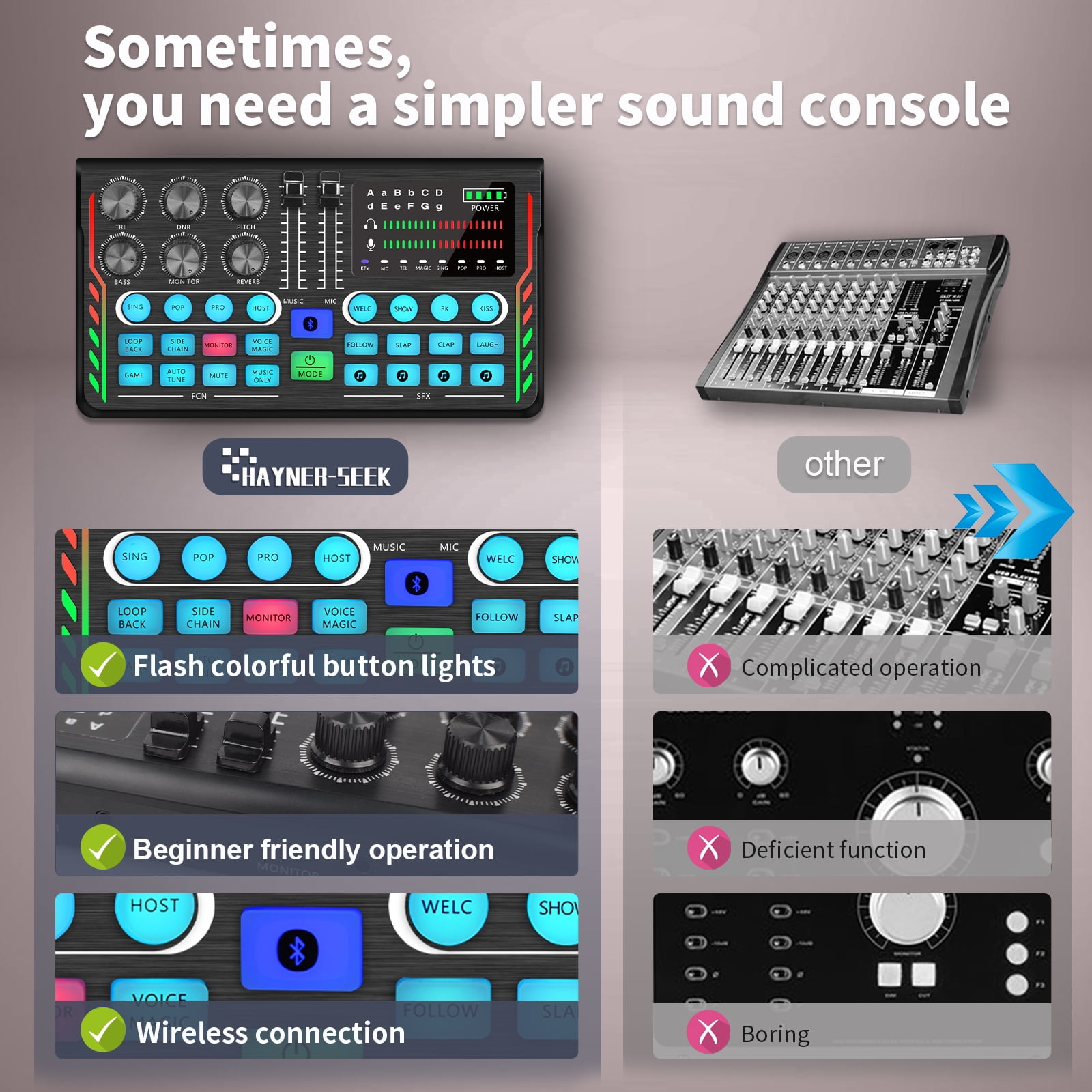 Hayner-Seek Podcast Equipment Bundle for 2, All-in-One DJ Mixer