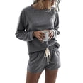thumbnail image 3 of Women'S Two-Piece Sports Shorts Suit, Oversized Casual Suit, Sportswear, Autumn Clothing  Grey L, 3 of 8