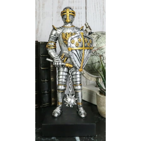 Medieval Eagle Heraldry Knight Crusader Le Fleur Shield And Mace Flail Figurine