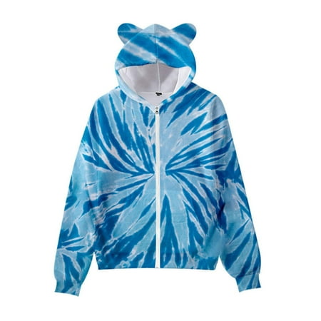 

New Tie Dye 3D Printed Cat Ears Zipper Hoodie for Children with Cat Ears Pullover for Girl and Boy Boy Sweatshirt Toddler Boys Windbreaker 12 Month Sweatshirt Kids Winter Clothes Boys Hoodies Size 8