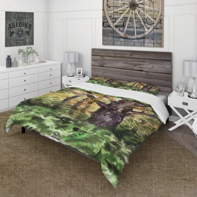 Designart 'Árbol grande en bosque otoñal' Juego de funda nórdica Lake House