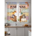 thumbnail image 4 of Owl Pumpkin Sheer Curtains 63 inches Long, Fall Maple Leaf Thanksgiving Colorful Stripes Light Filtering Sheer Window Curtains Rod Pocket Voile Drapes for Bedroom Living Room, 52"W x 63"L 2 Panels, 4 of 7