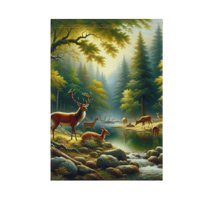 Deer in Forest by Water Garden Flag 12X18 Double Sided Yard Flags for Outside Outdoor All Seasonal Decoration