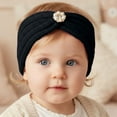 thumbnail image 2 of Baby Turban Head Wrap Headbands Girl Knitting Button Hairbands Stretchy Soft Yarn Cozy Warm Lined Elastic Bandana,Color:Black, 2 of 4