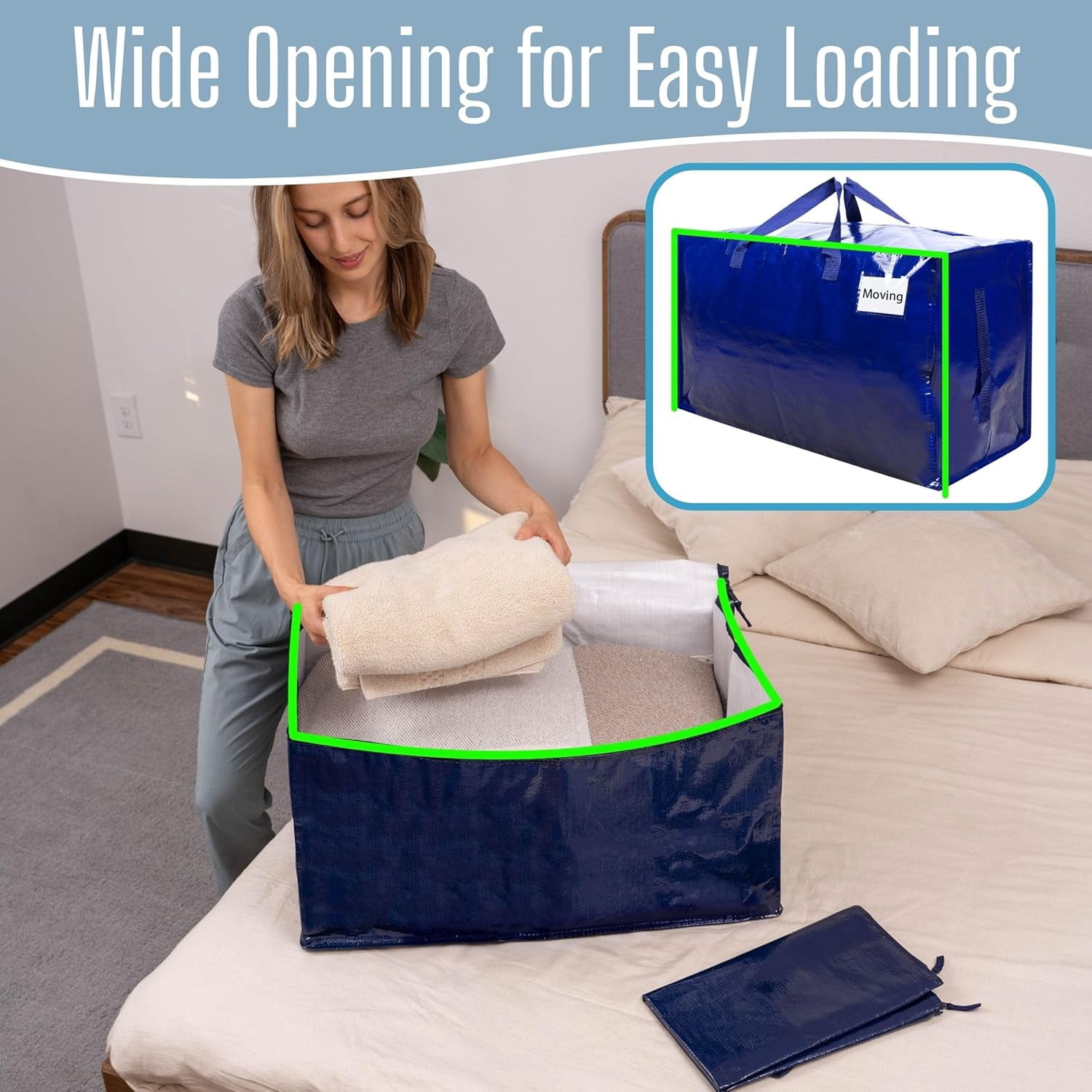 VENO 7 Pack Moving Bags, Moving Supplies, Moving Boxes, College Packing Storage Boxes with Lids Alternative, Heavy Duty Dorm Organizer Tote, Extra Large, Sturdy Handles, Zipper (Blue)