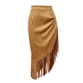 thumbnail image 6 of Unir Women Western Long Fringe Wrap Midi Skirt High Waist Soft Suede Irregular Asymmetrical Country Casual Bottom 1PC S-M-L-XL-XXL Plus Size Friendly, 6 of 6