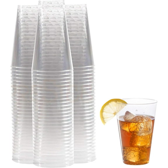 100 Clear 14 Ounce Plastic Cups Hard Disposable Tumblers for Wine Cocktails Water and Beer Sturdy Large Parties Weddings Events Reusable or