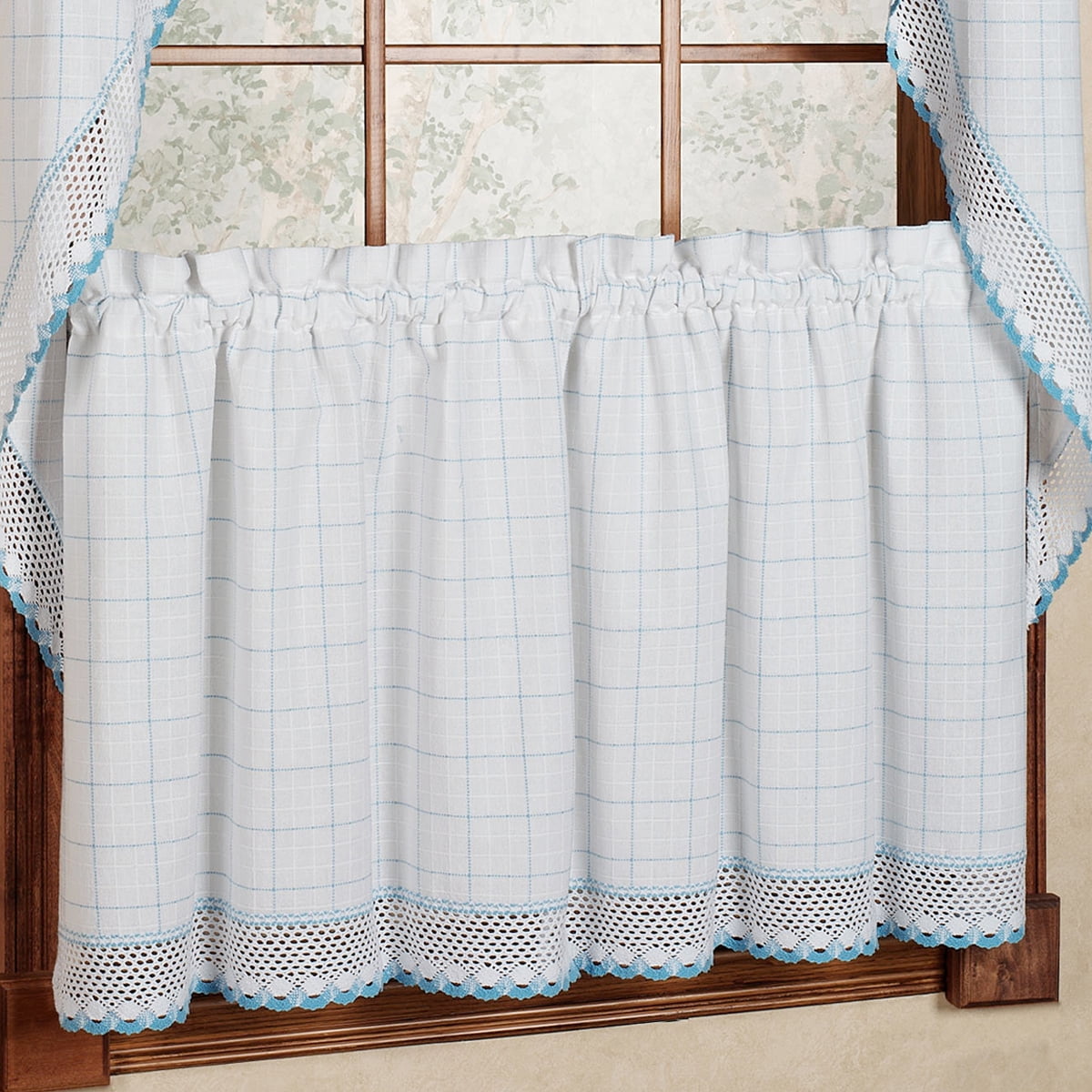 Adirondack Cotton Kitchen Window Curtains White Blue 24 X 60 Tier Pair Walmart Com Walmart Com